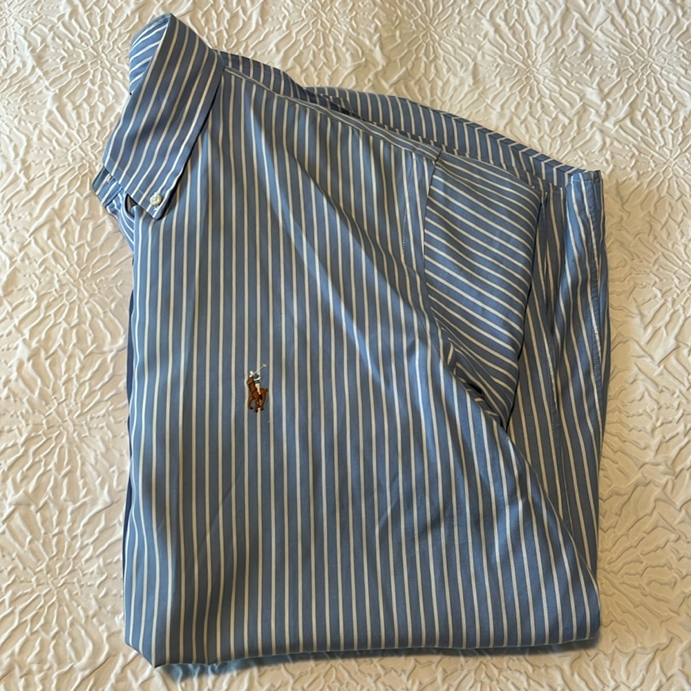 Ralph Lauren blue and white striped button down casual button shirt